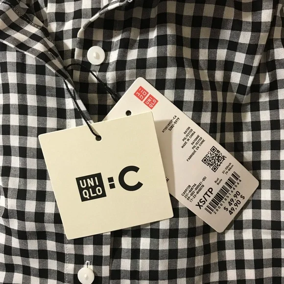 NWT Uniqlo Gathered Checked Volume Long Sleeve Blouse - Picture 6 of 6